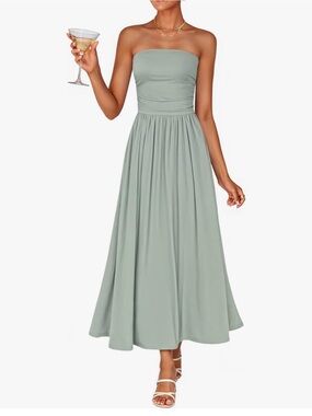 Strapless Sage Green Maxi Dress